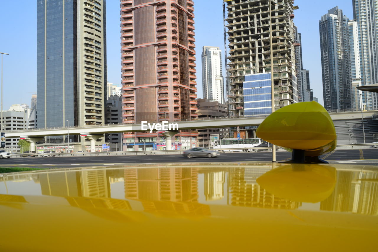 REFLECTION OF MODERN BUILDINGS IN CITY