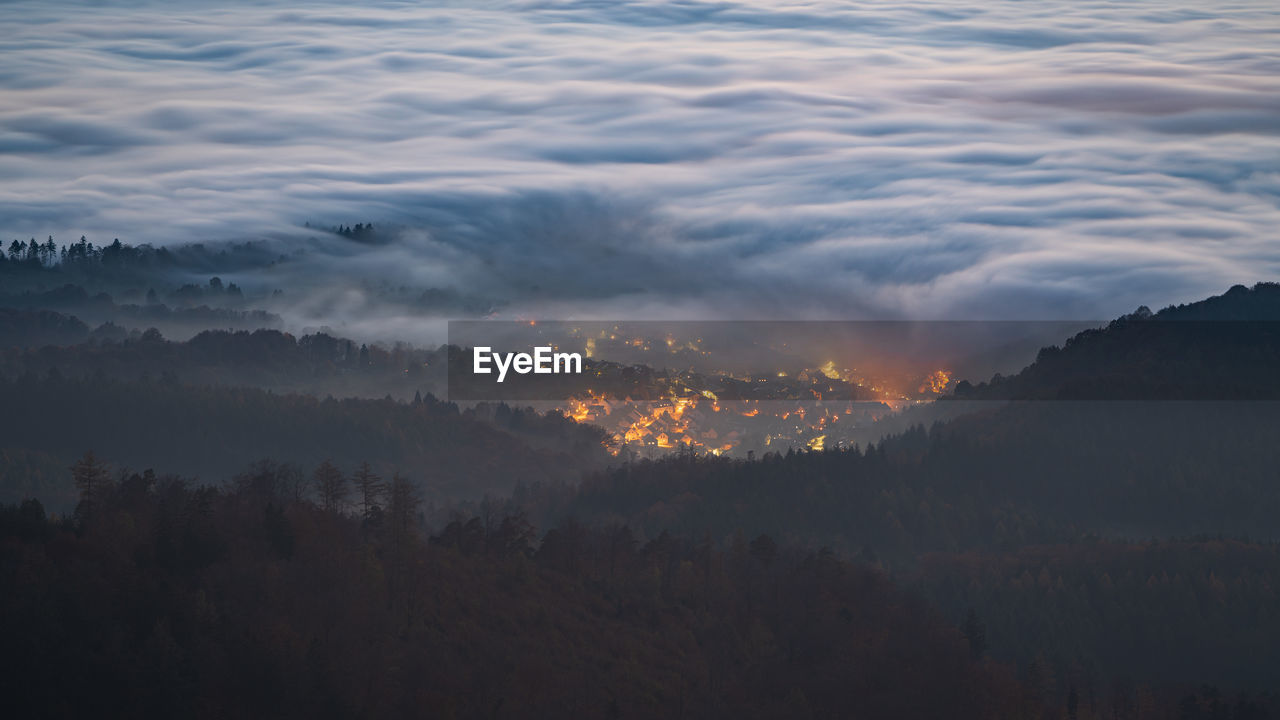 The small village of sulzbach in the northern black forest is overtaken by fog