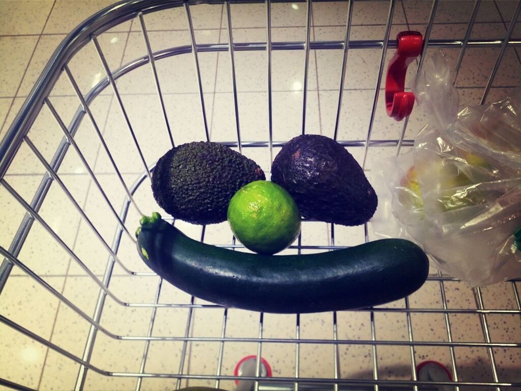 Various fruits and vegetable in shopping cart