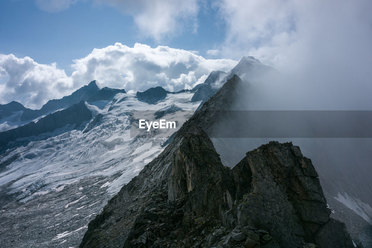 Scenic view of snowcapped mountains against sky