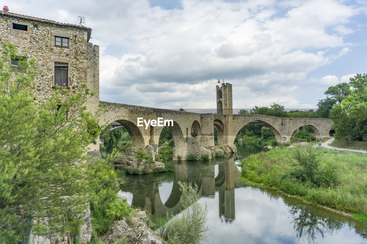 ARCH BRIDGE OVER RIVER AGAINST BUILDINGS