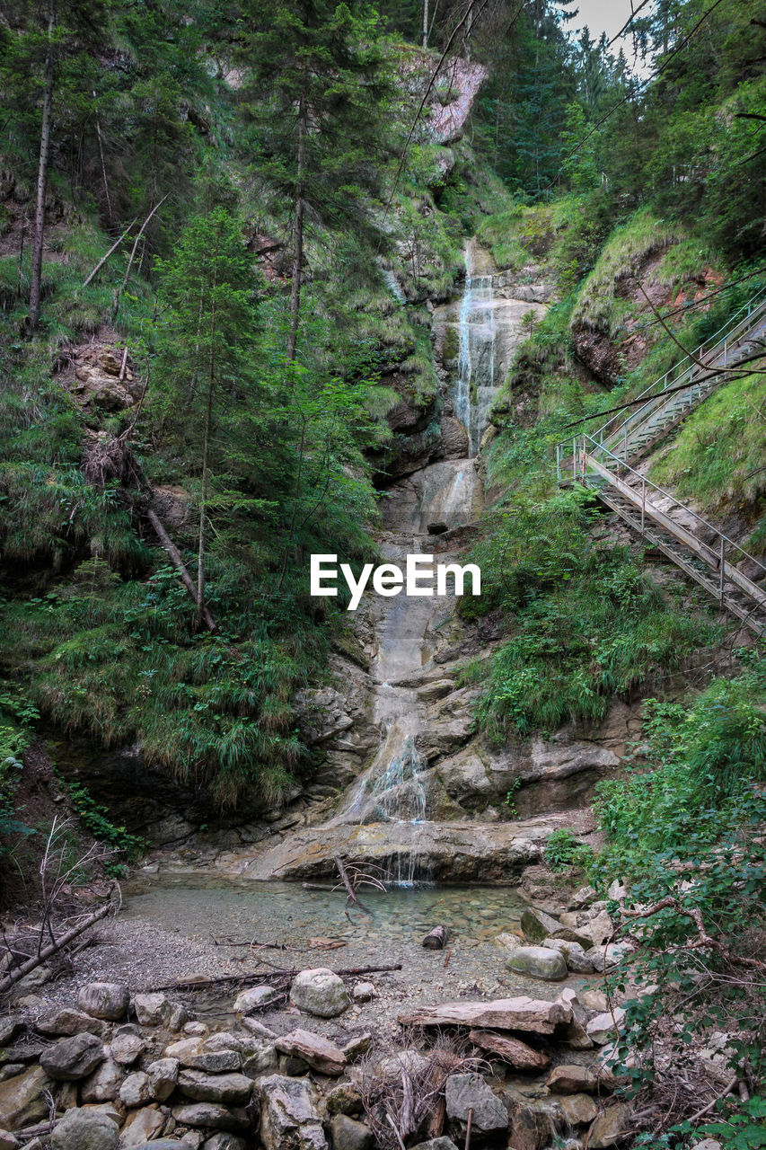 SCENIC VIEW OF STREAM FLOWING THROUGH ROCKS IN FOREST