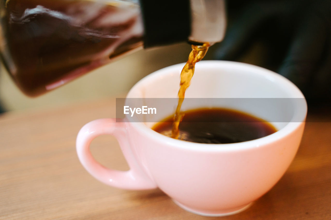 Closeup of a cup of coffee seen from above