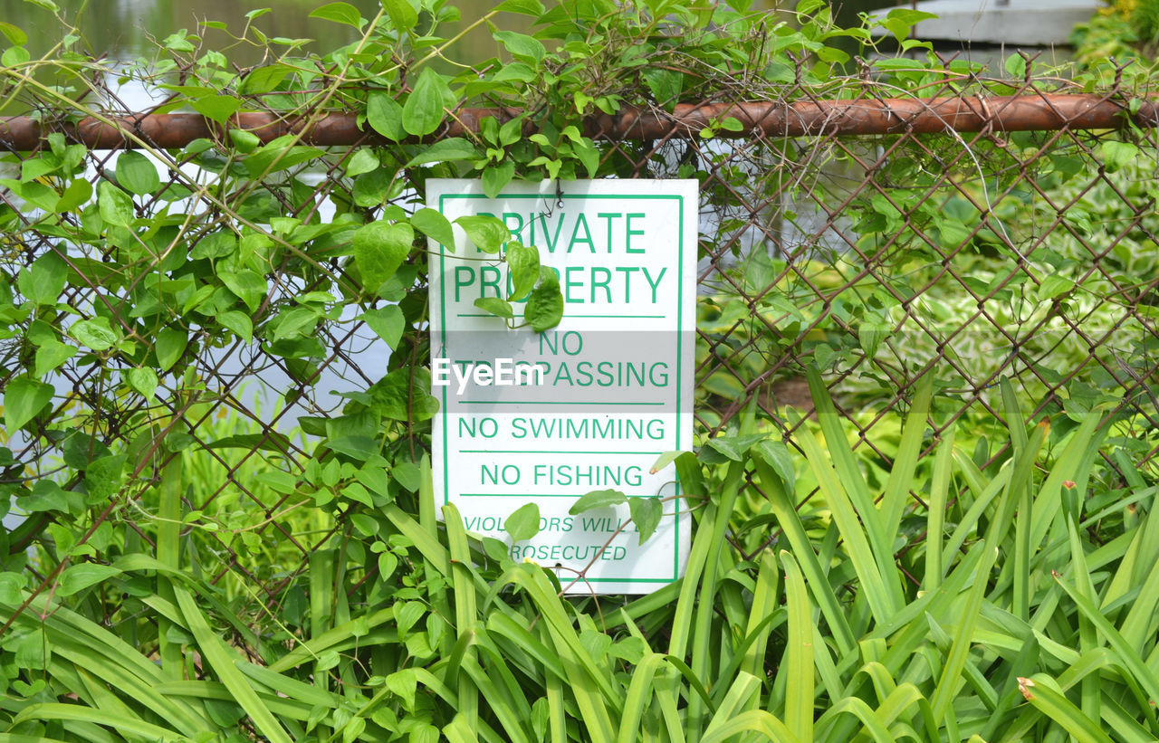 CLOSE-UP OF INFORMATION SIGN AGAINST TREES