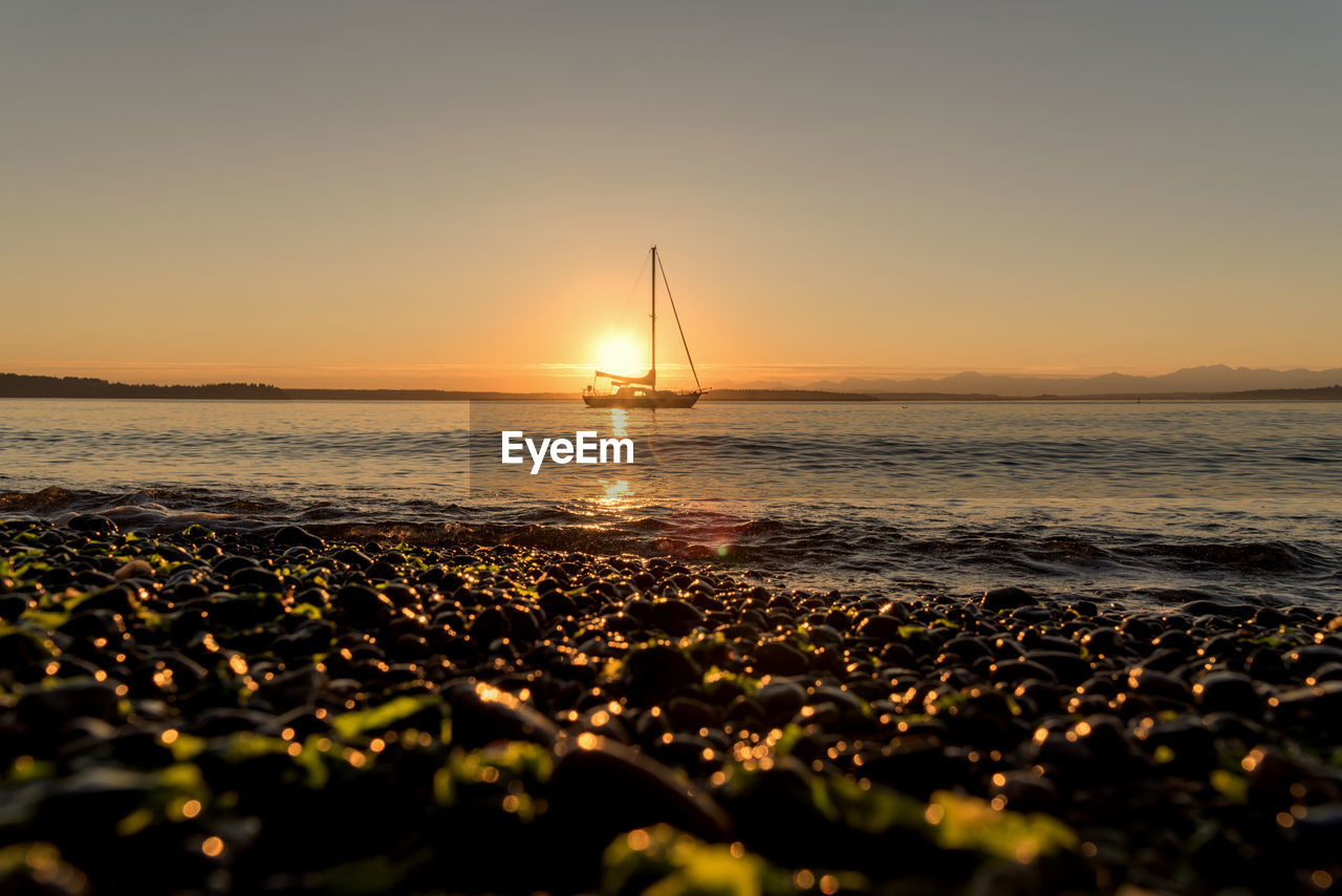 Scenic view of sea during sunset