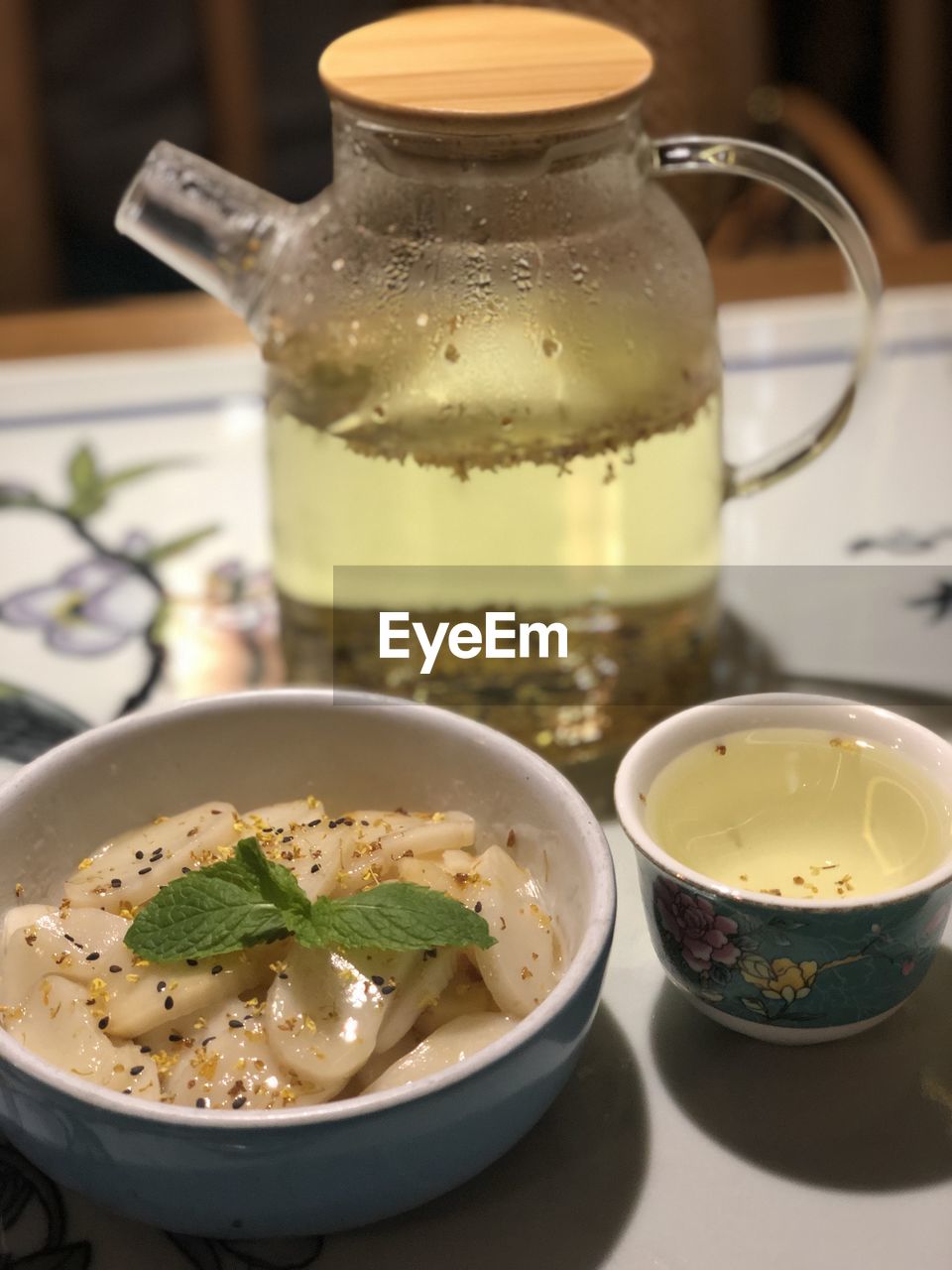 Close-up of soup in bowl on table