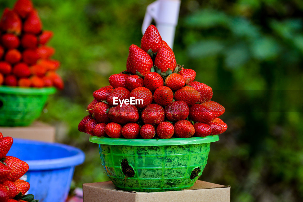 Close-up of strawberries in market