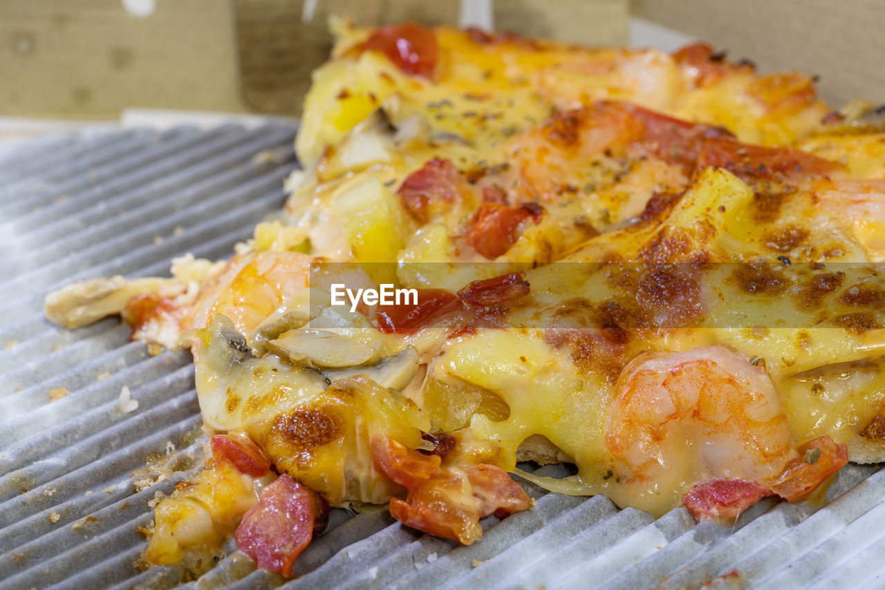 HIGH ANGLE VIEW OF PIZZA SERVED ON TABLE