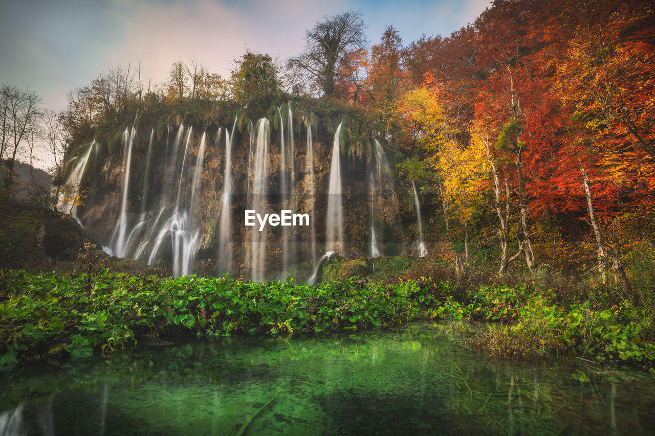 Colorful autumn season in plitvice lakes national park from croatia.