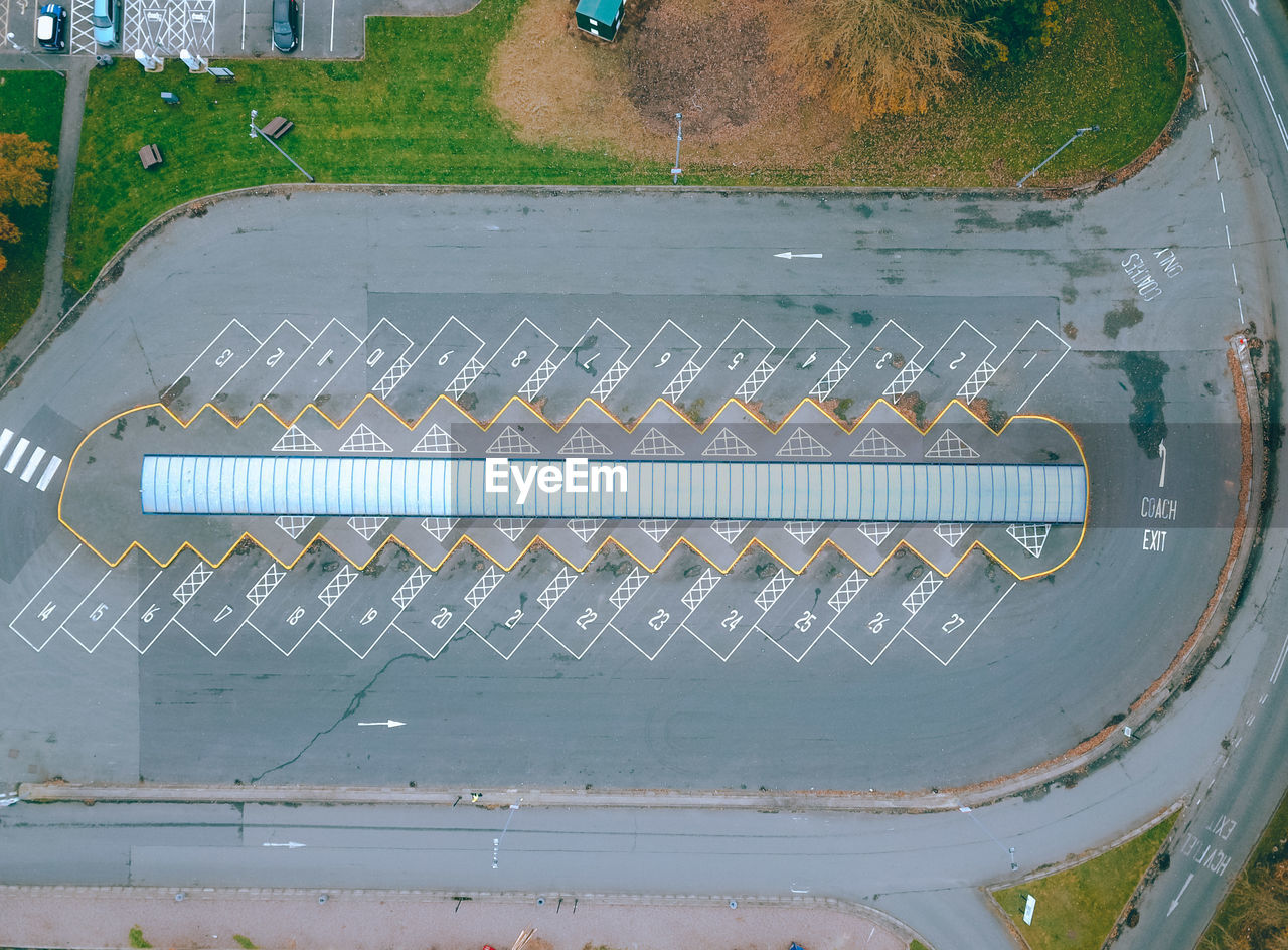 High angle view of empty parking lot