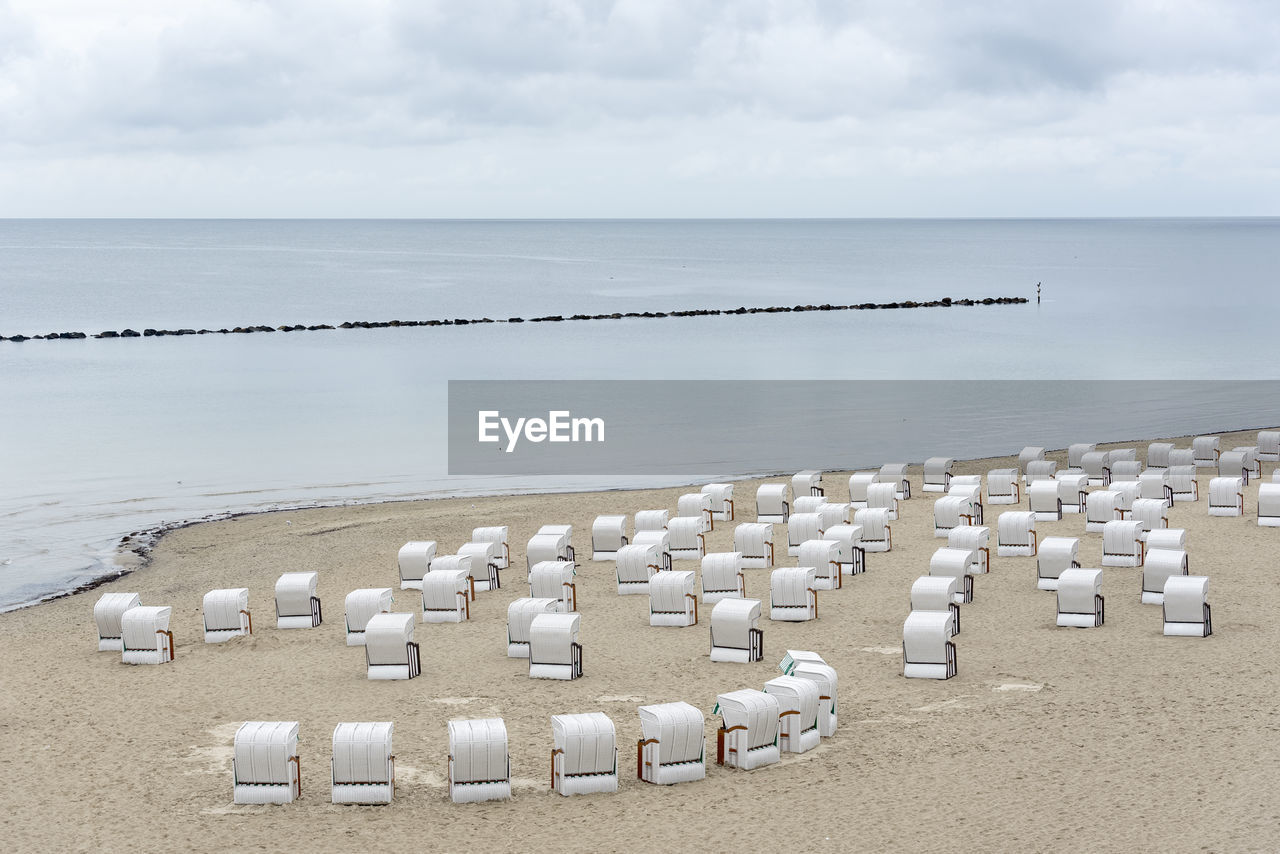 Landscape on rugen island, empty beach and the baltic sea. beach in the city of sassnitz, germany.