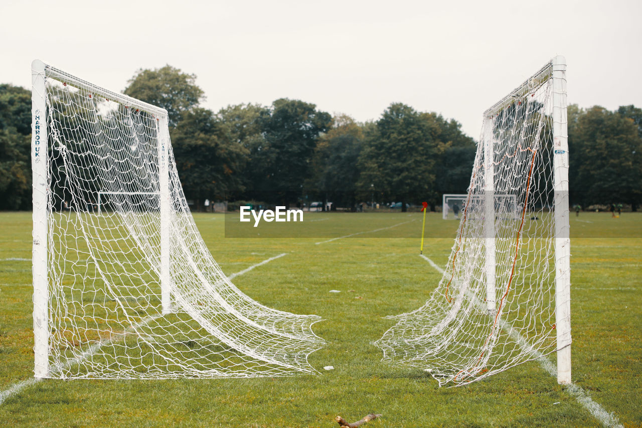 Grassroots football nets set up ready for a game in clapham, london