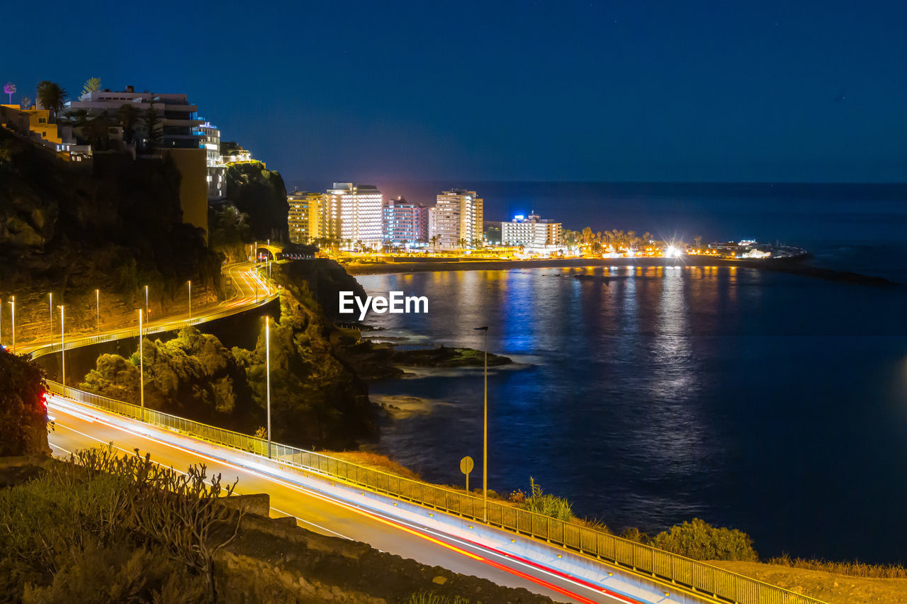 Puerto de la cruz at night. lago martianez. canary islands. 