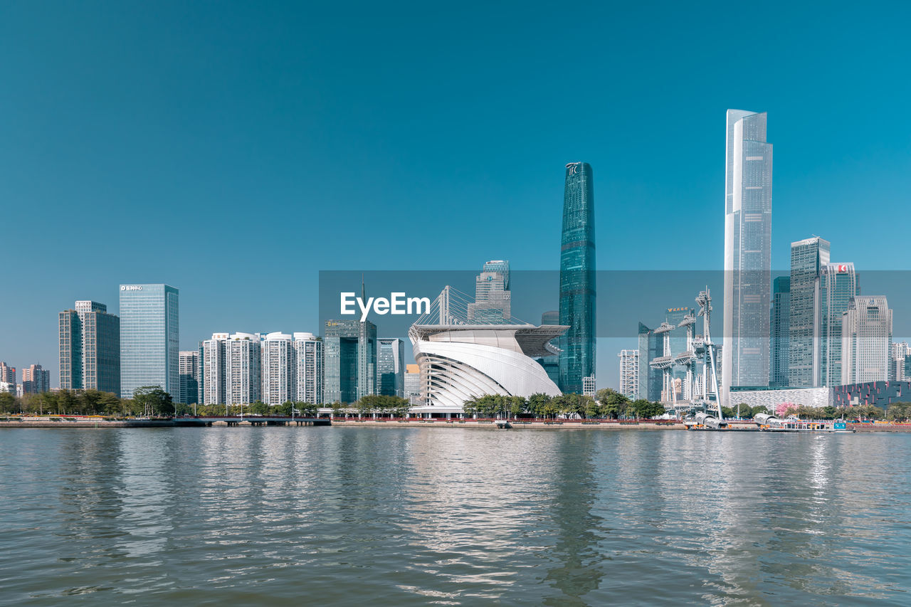 VIEW OF BUILDINGS AGAINST CLEAR BLUE SKY