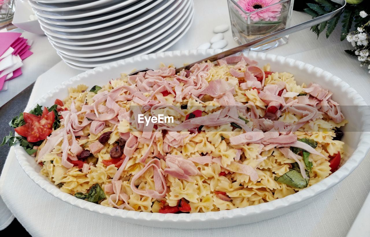 Close-up of pasta in bowl on table