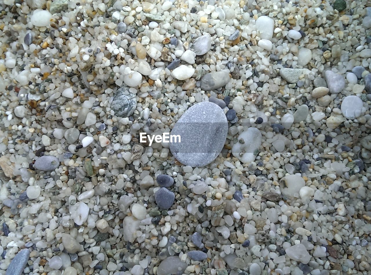 High angle view of stones at beach