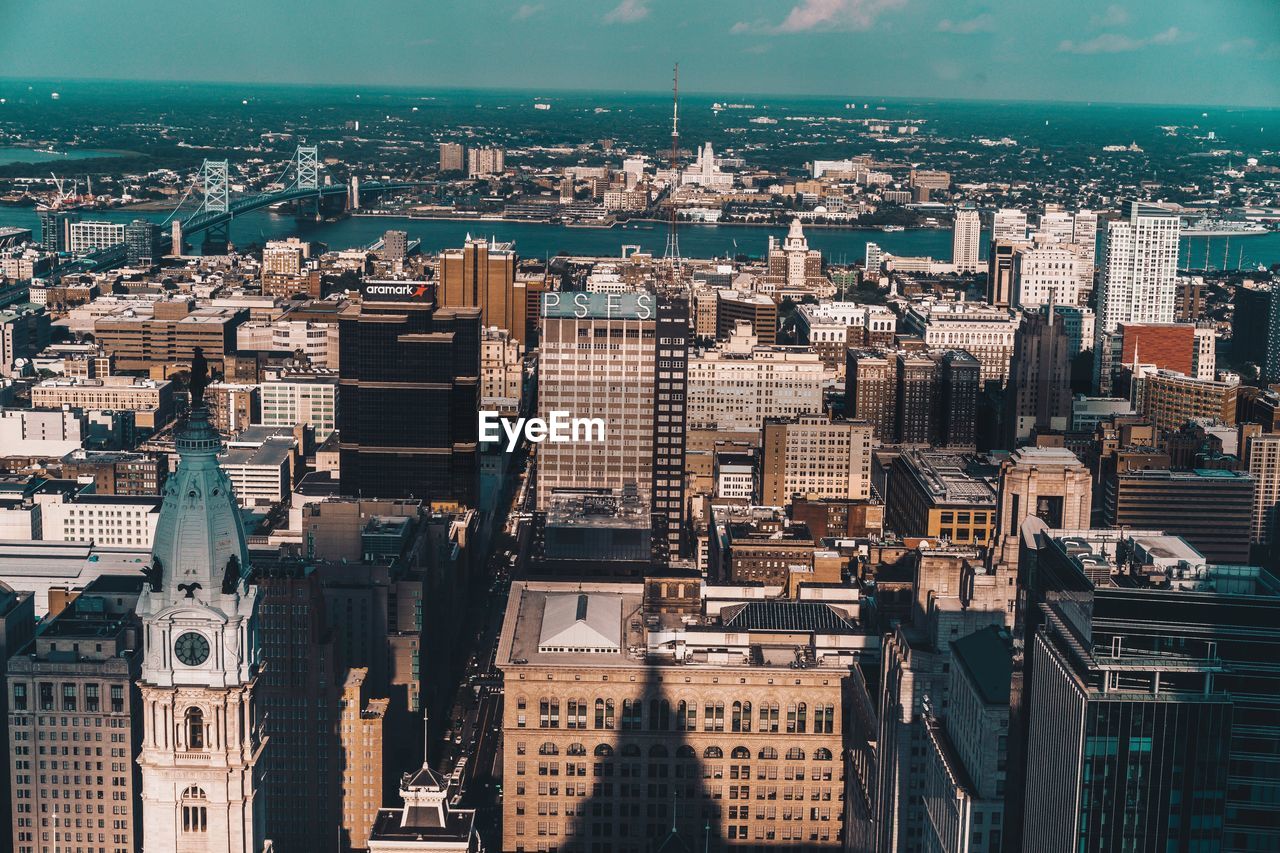 High angle view of cityscape against sky