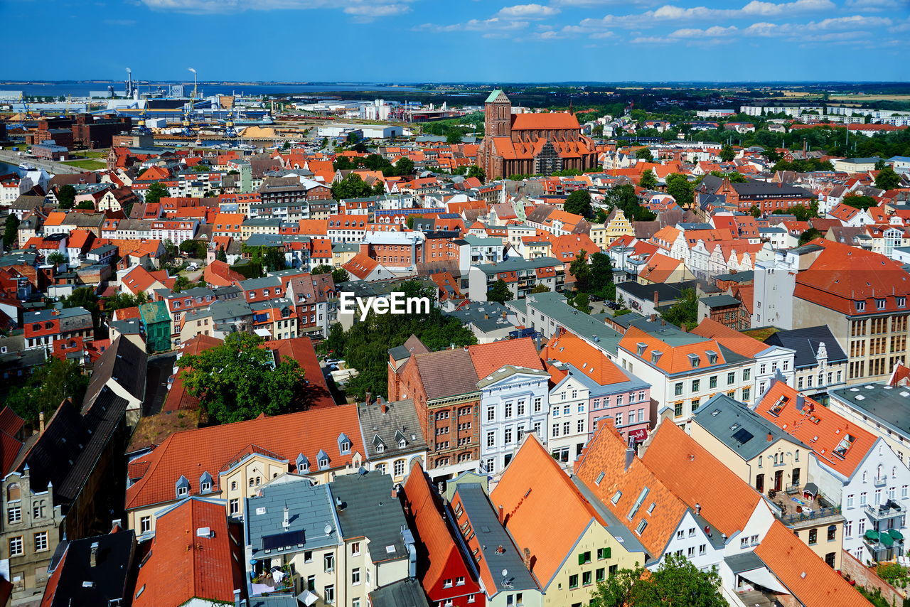 High angle view of townscape against sky