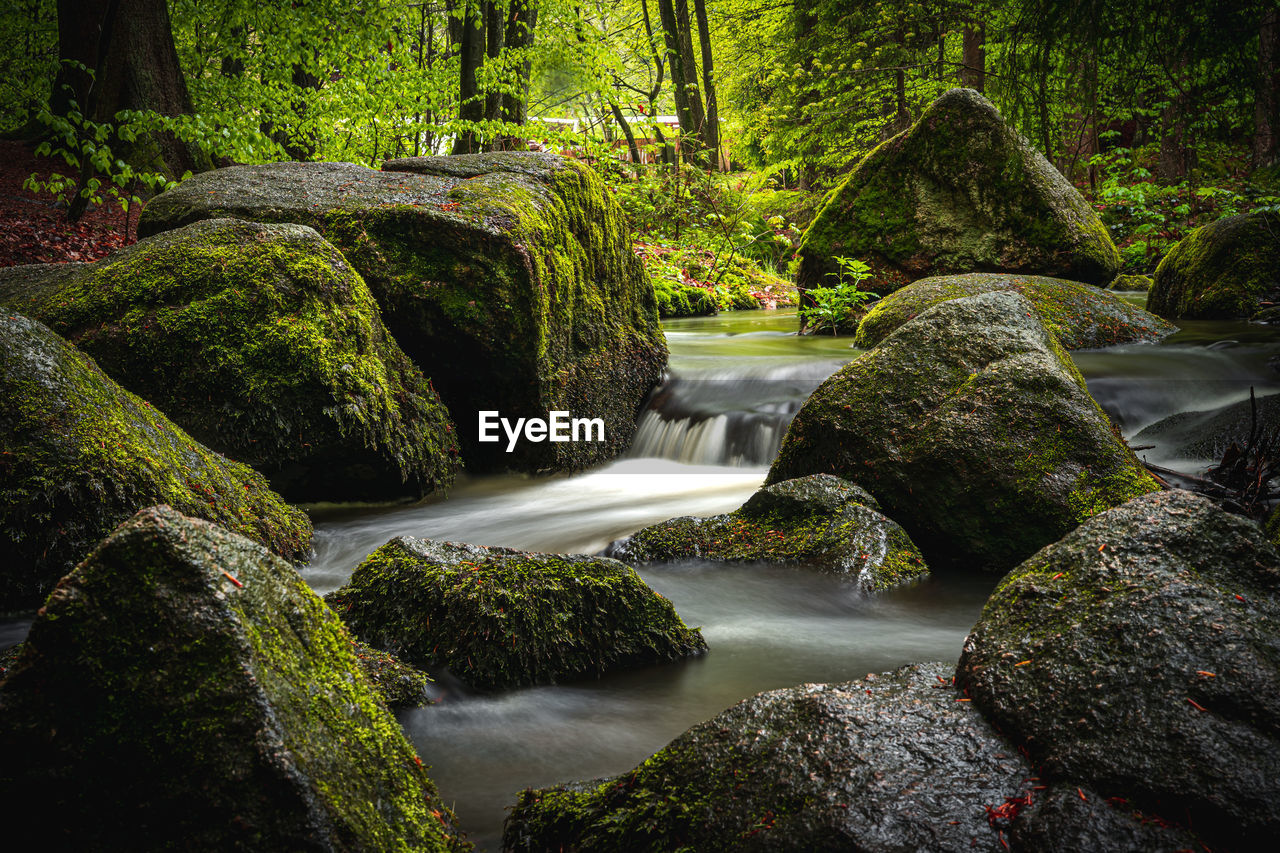 WATER FLOWING THROUGH ROCKS IN GARDEN