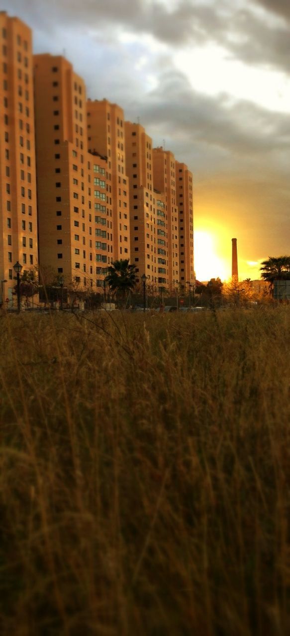 View of buildings at sunset