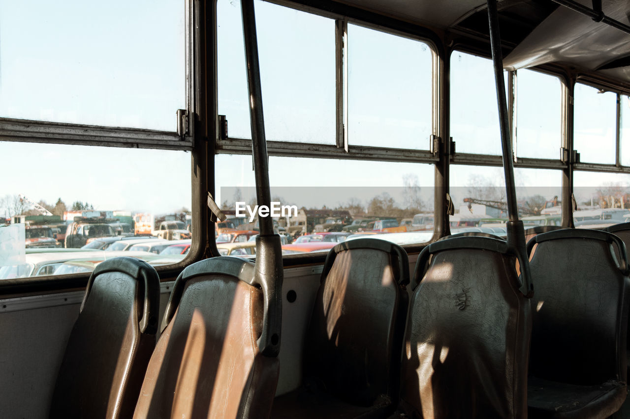 CLOSE-UP OF SEATS IN TRAIN