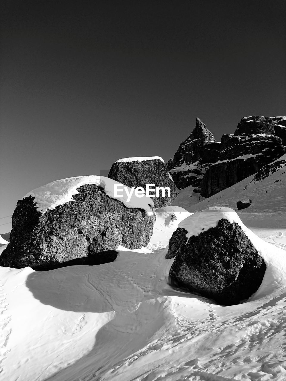 View of snowcapped mountain against clear sky