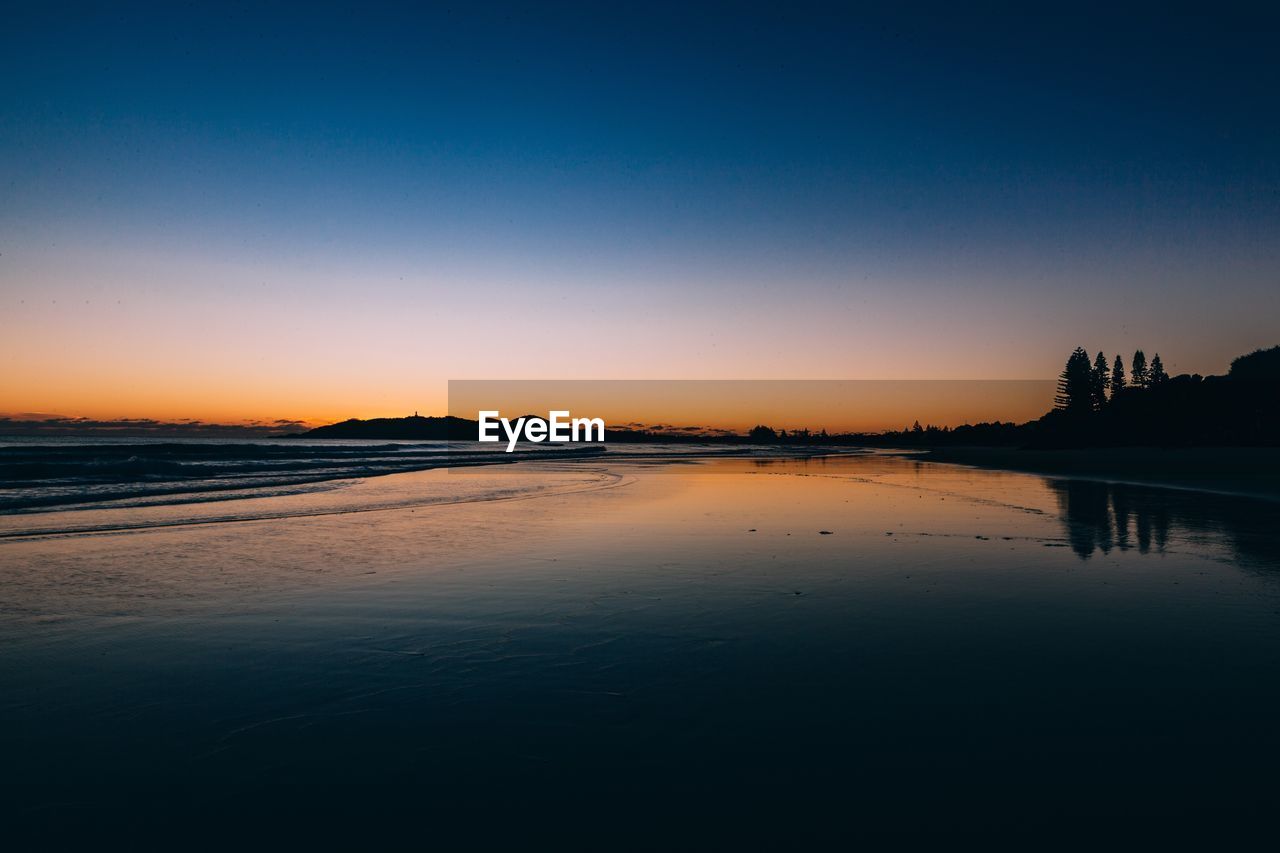Scenic view of calm sea against clear sky