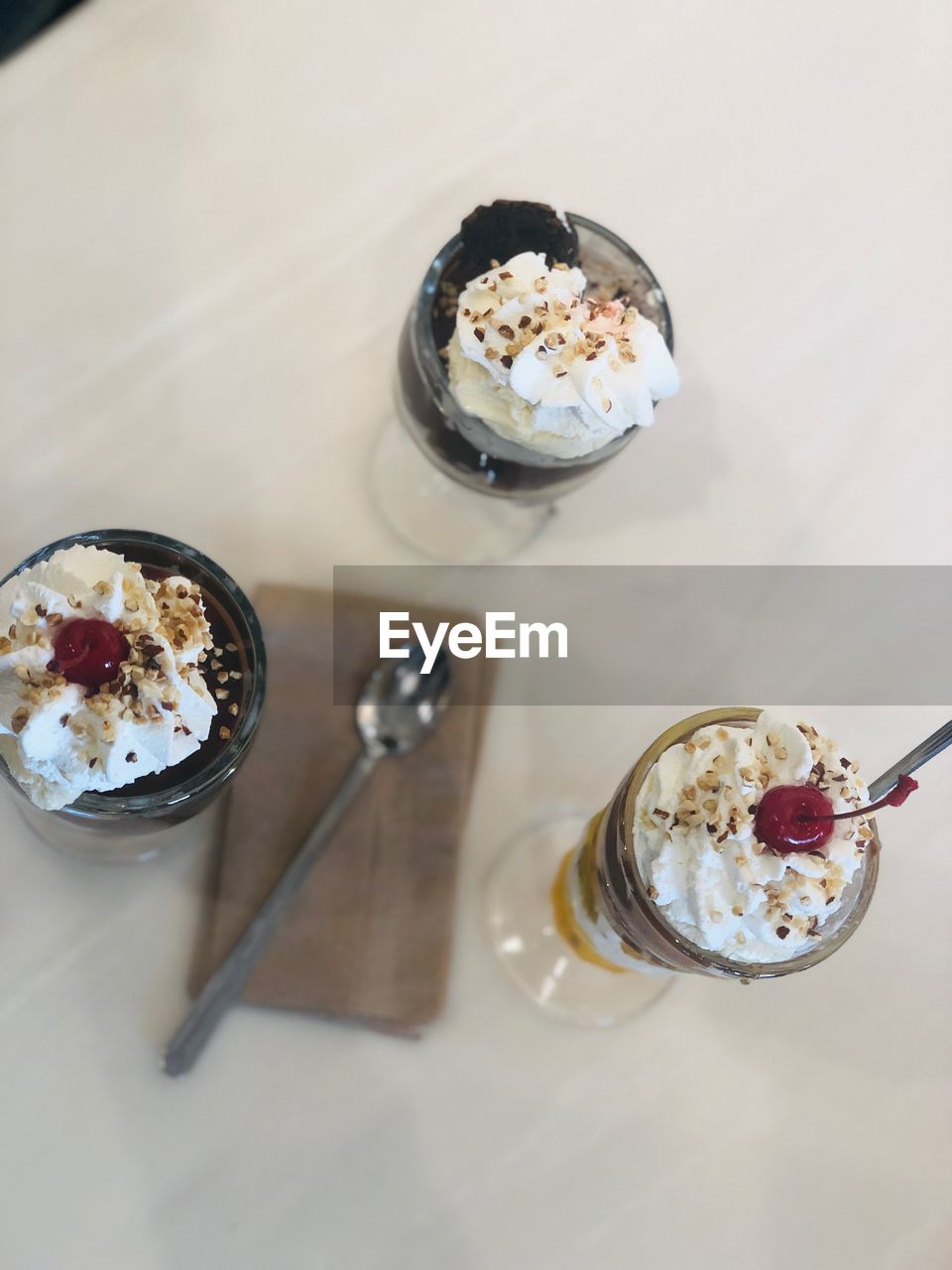 High angle view of breakfast served on table