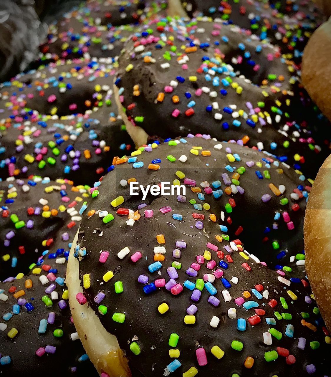 Close-up of chocolate donuts