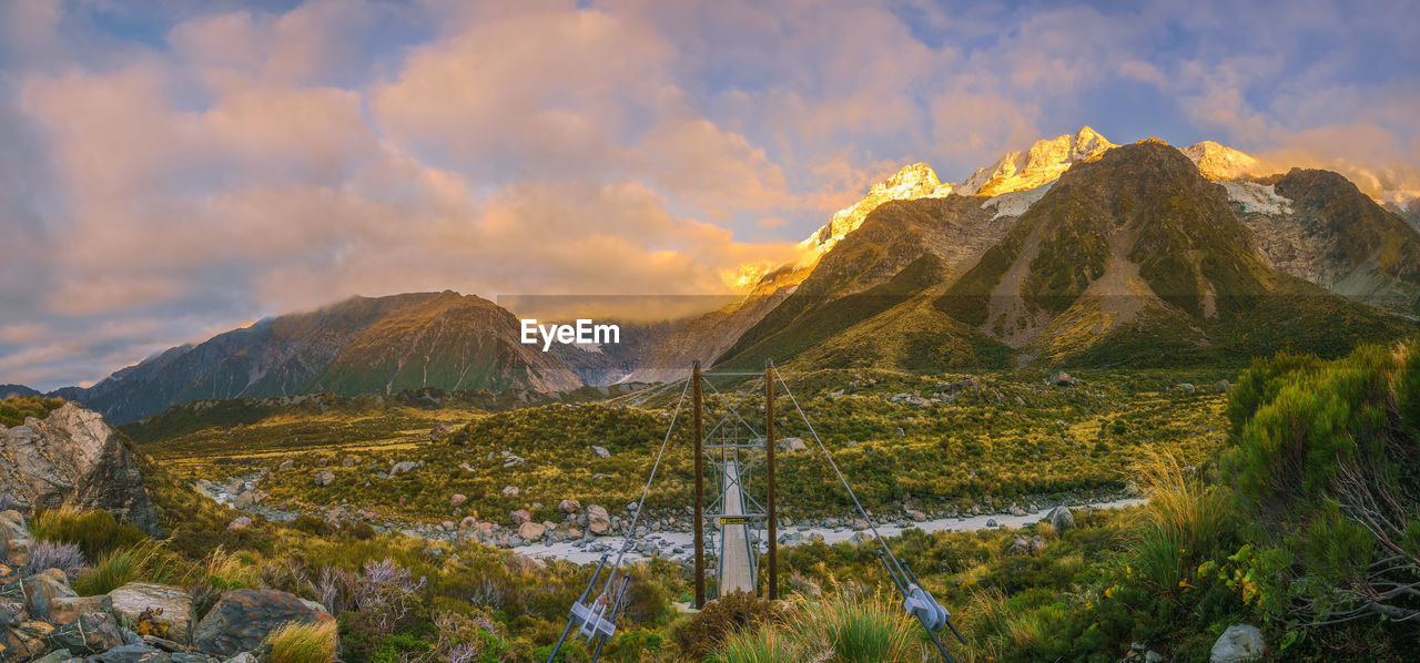 Panoramic view of mountains during sunset