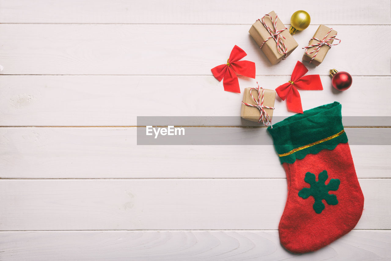 high angle view of christmas decoration on table