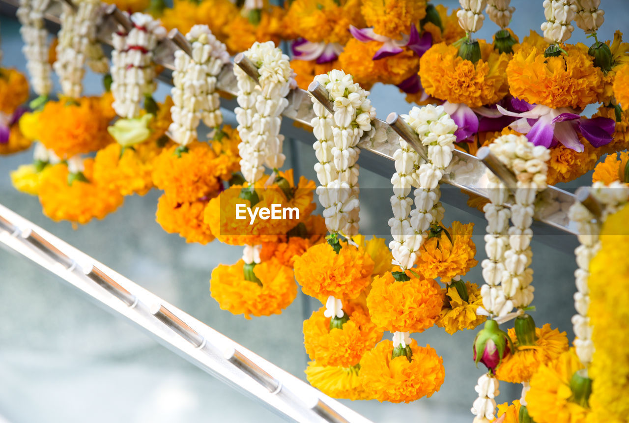 CLOSE-UP OF MARIGOLD FLOWERS ON STREET MARKET