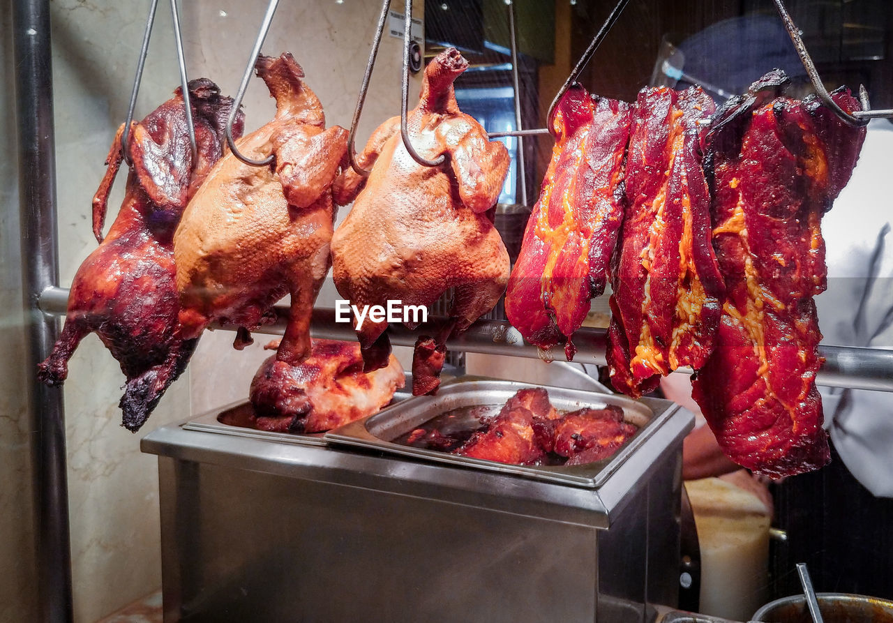 Close-up of meat on barbecue grill