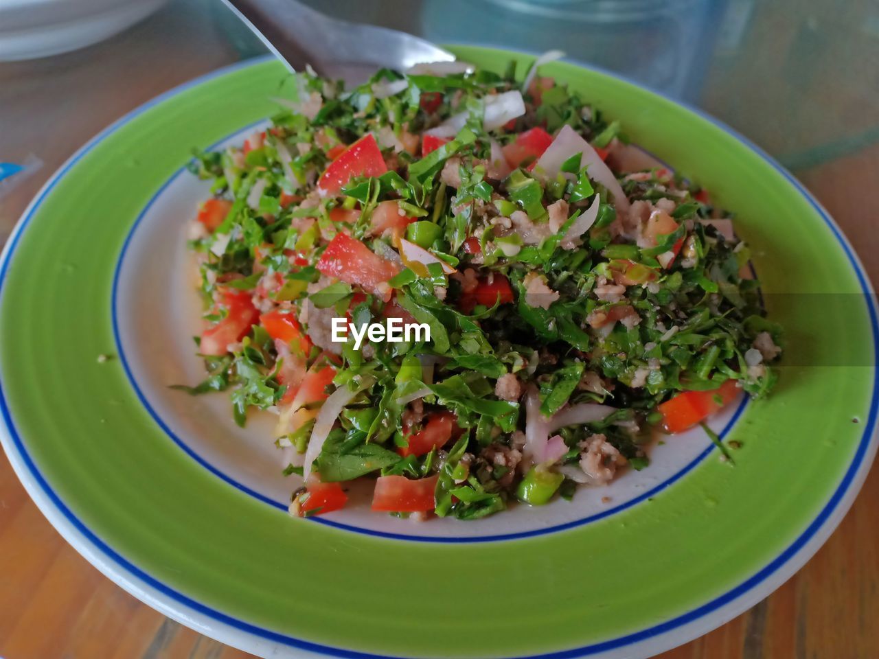 High angle view of salad in bowl