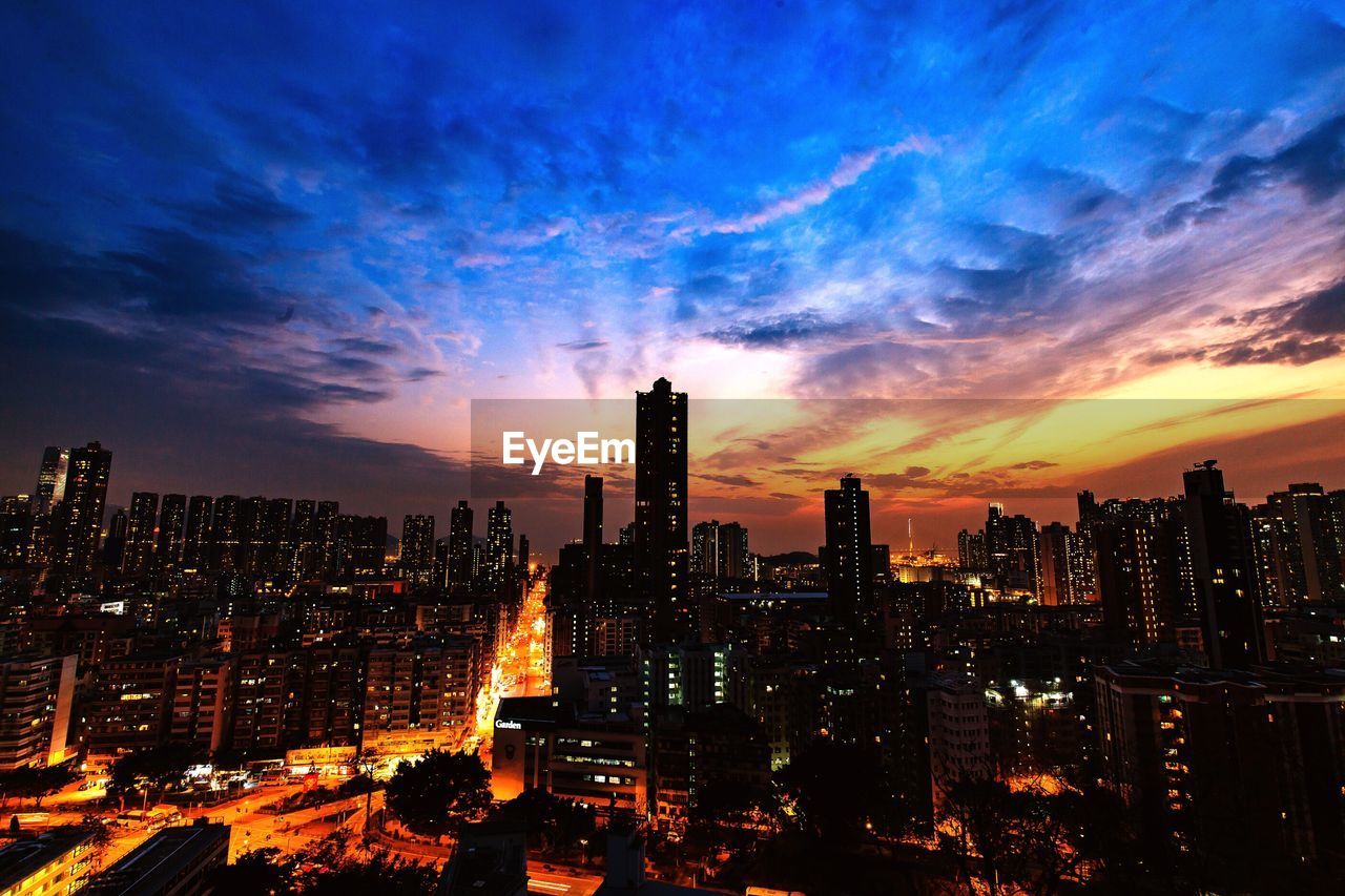 Illuminated cityscape at night