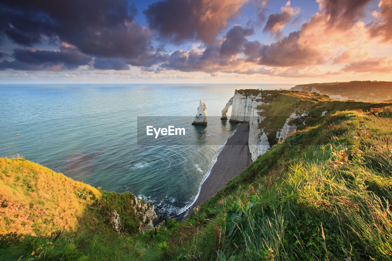 View of beach from cliff