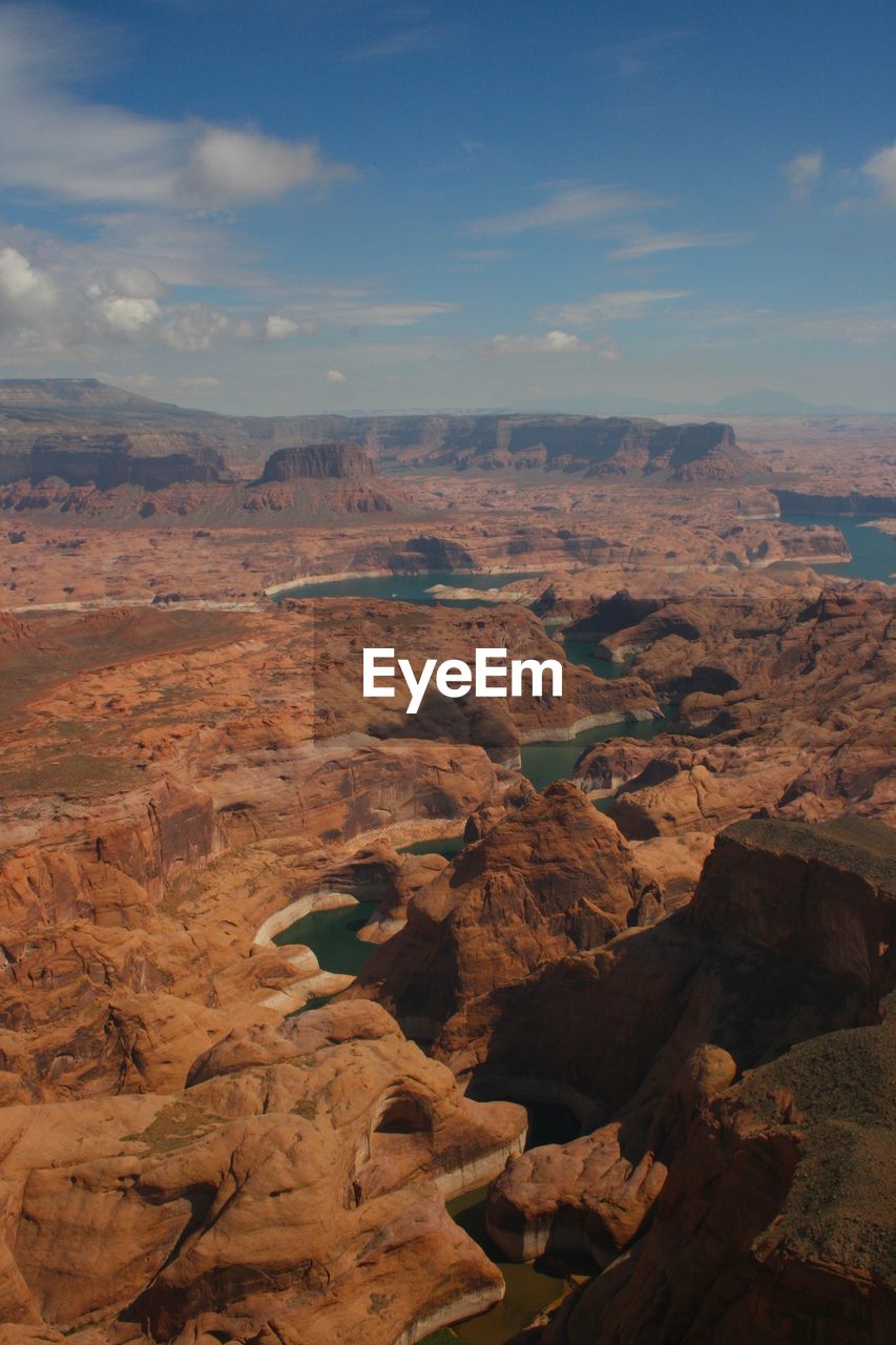 Aerial view of rock formations at glen canyon