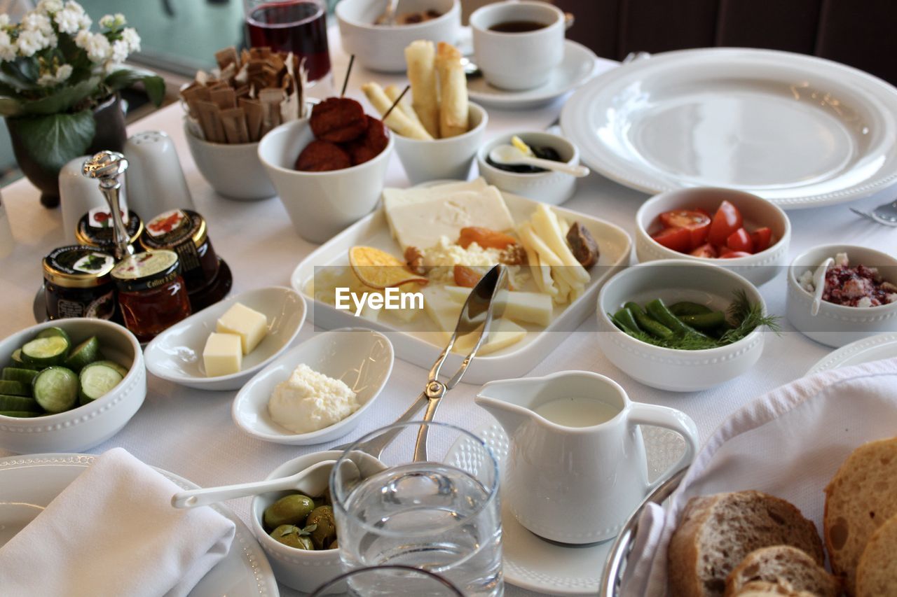 high angle view of food in bowls on table