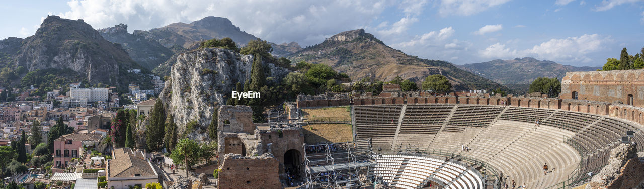 Extra wide angle view of the famous greek theater of taormina