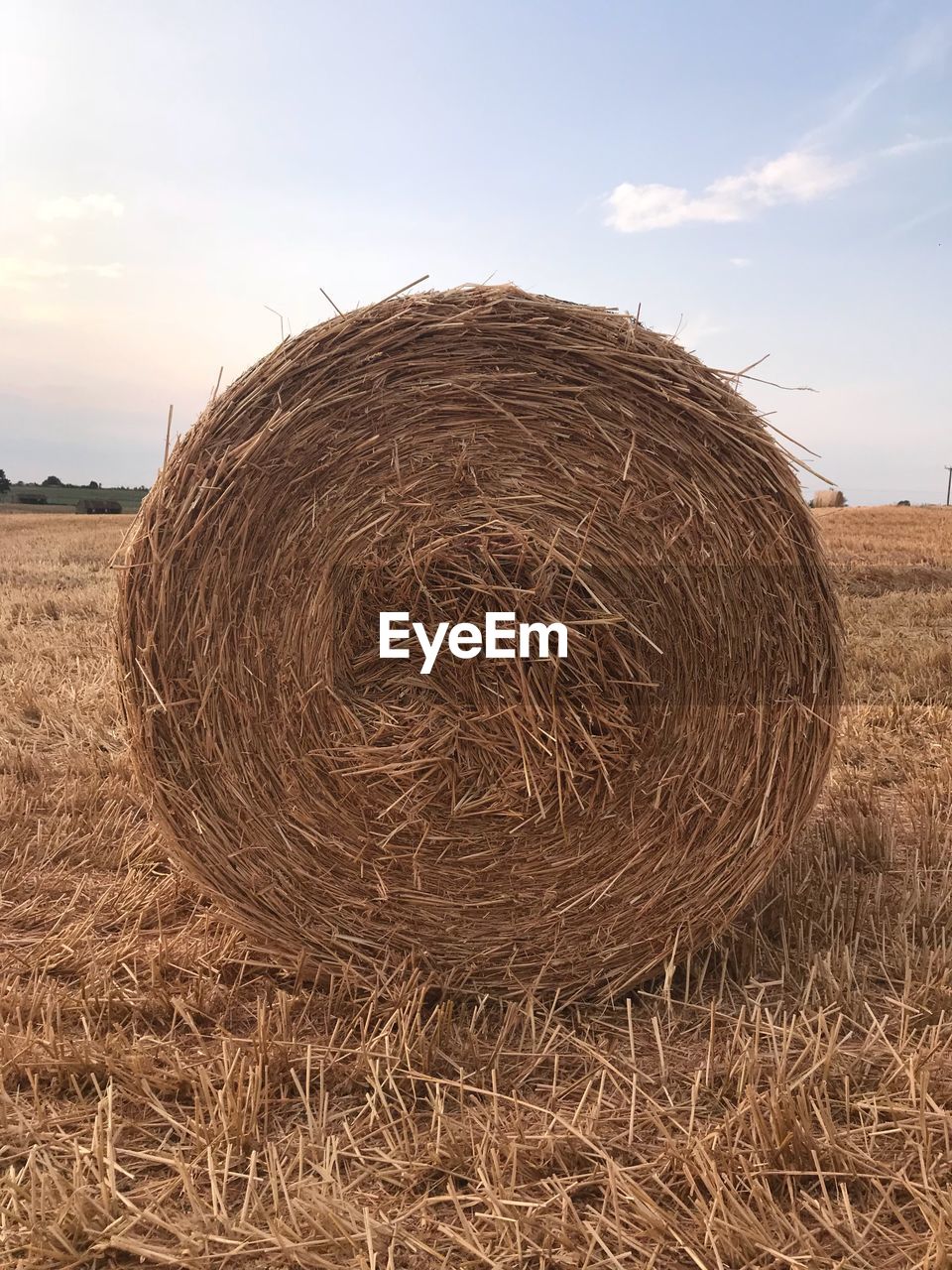 Hay bales on field against sky