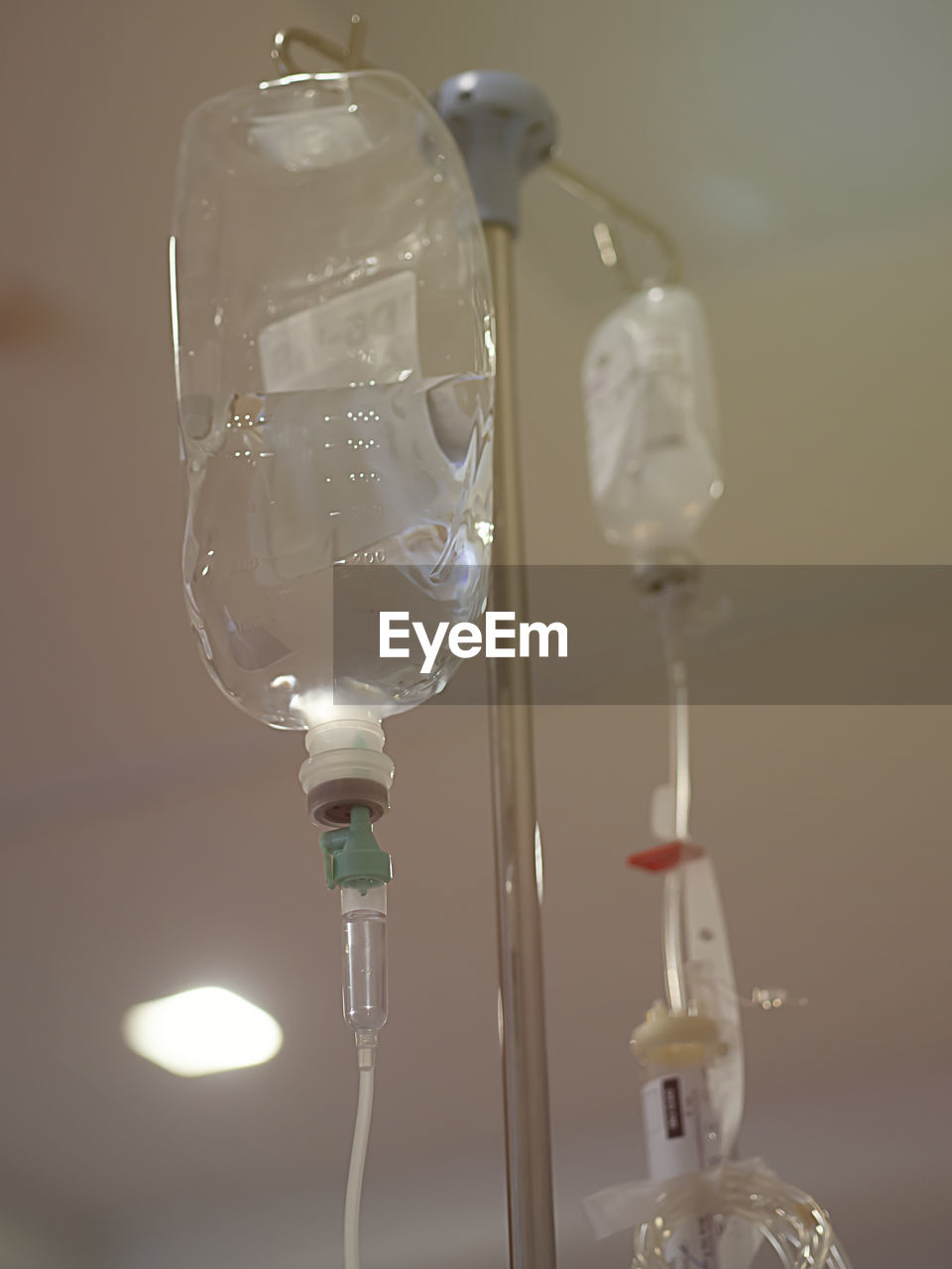 Close-up of iv drip in hospital