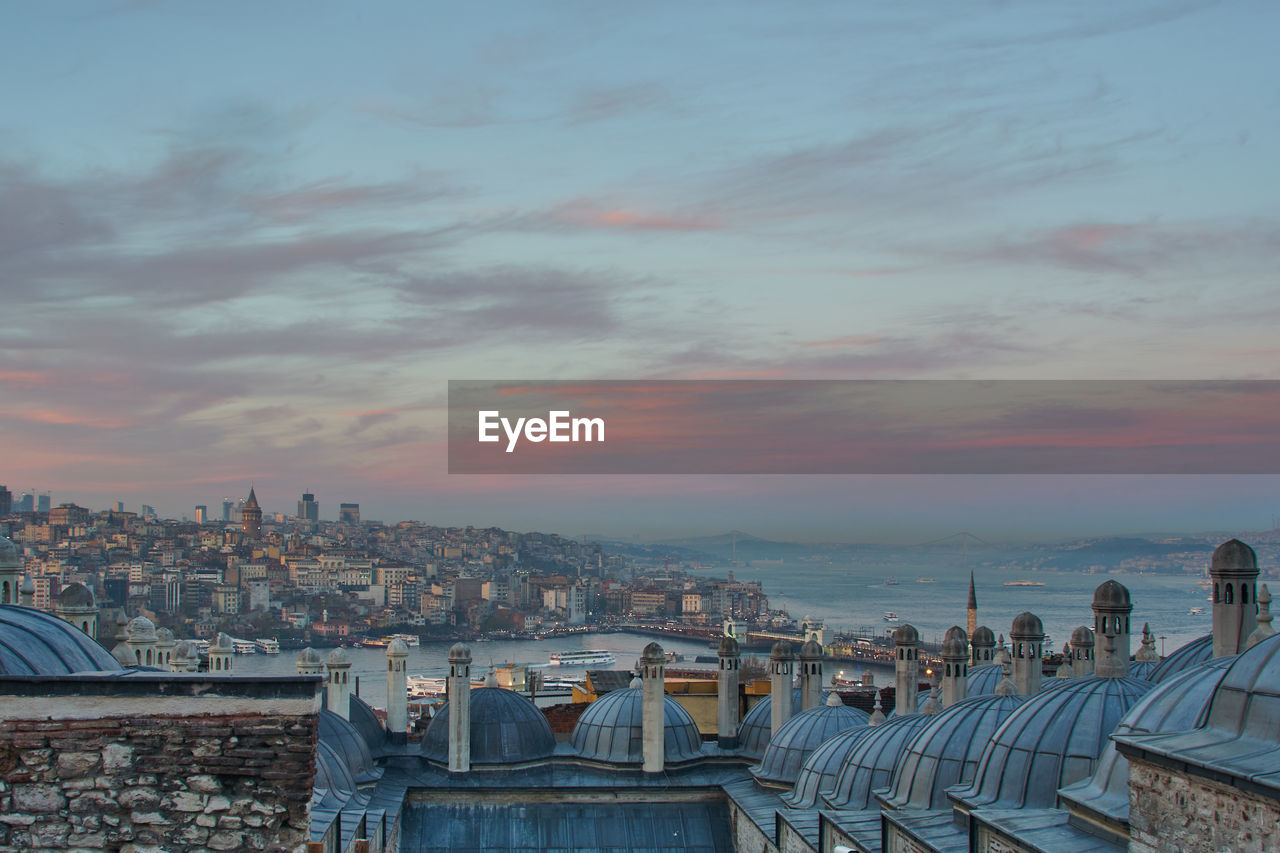 Golden horn bay and galata evening view