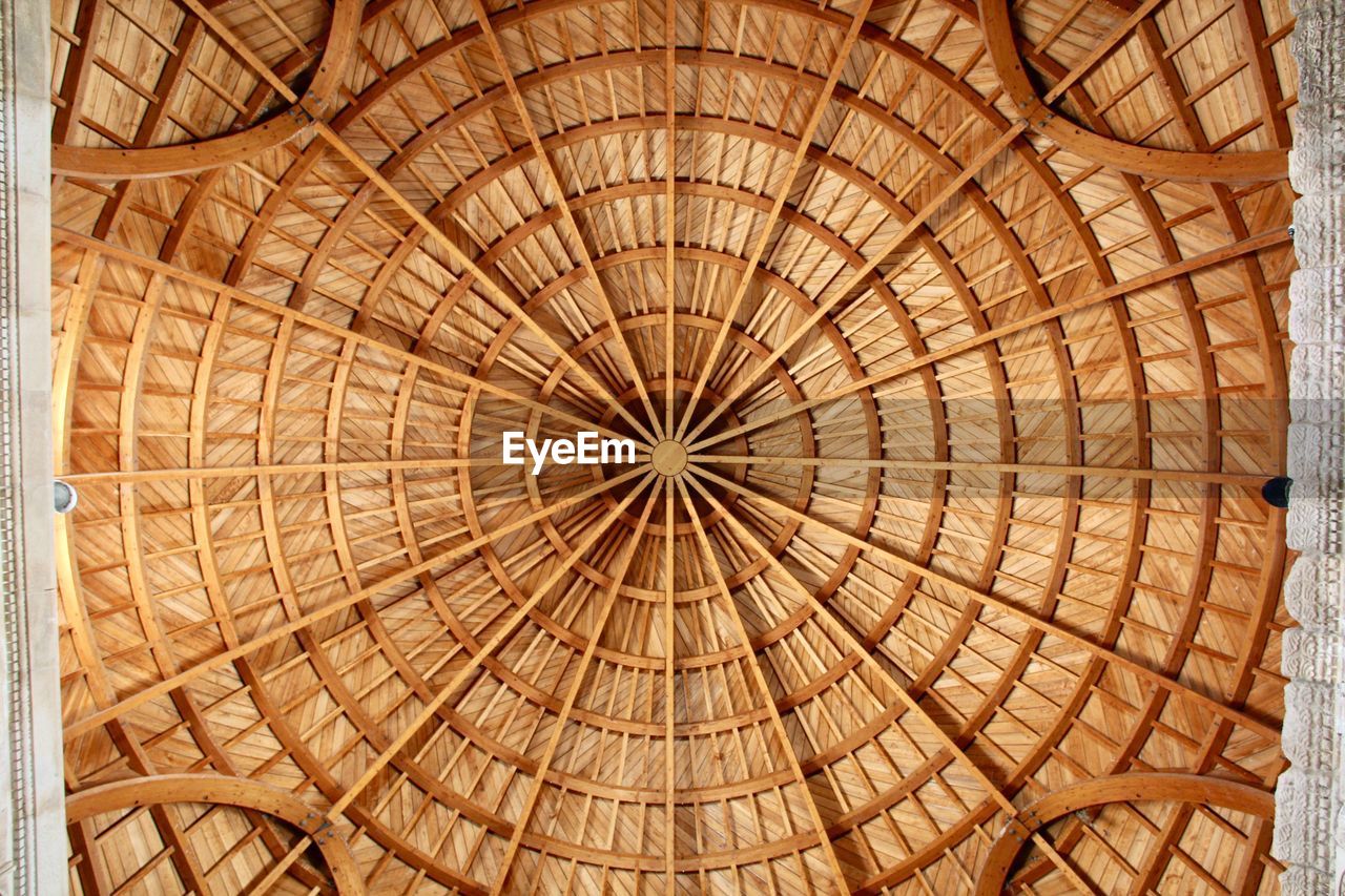 Directly below shot of wooden ceiling