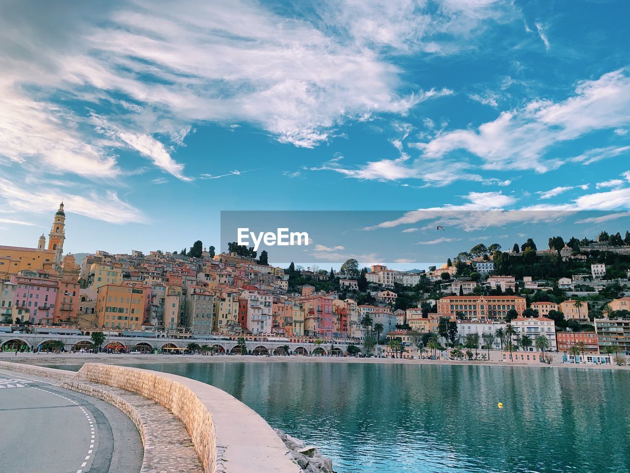 City skyline of menton on the french riviera, on a sunny day and from the harbor