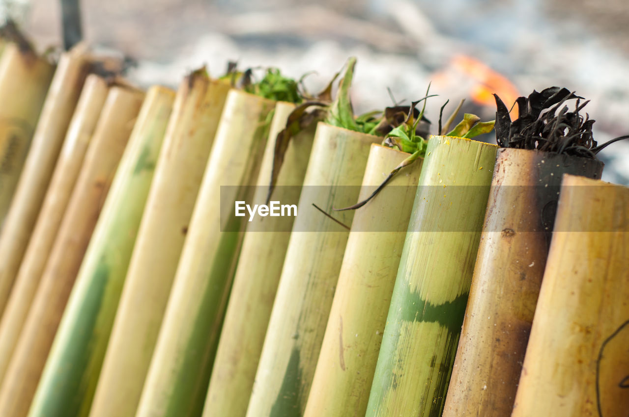 Lemang is a traditional rice cooked with bamboo