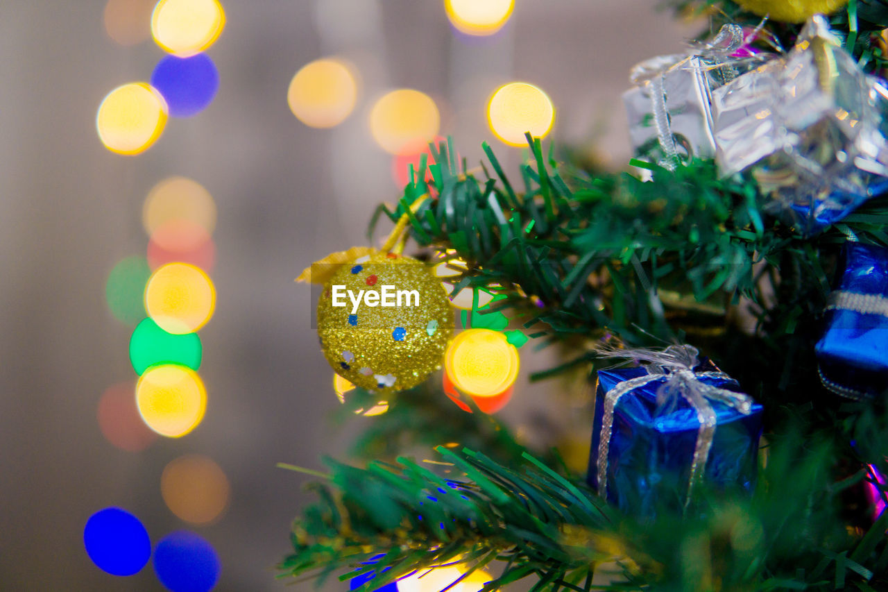 Close-up of illuminated christmas tree