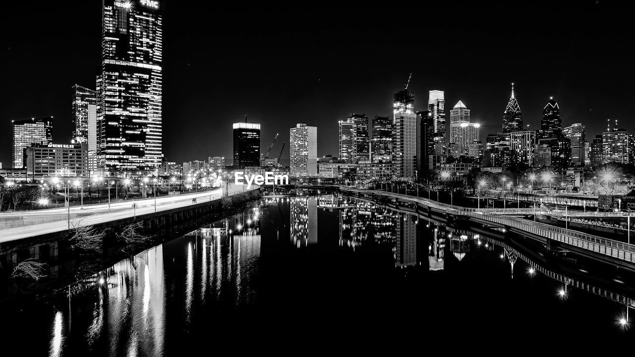 Illuminated city at night