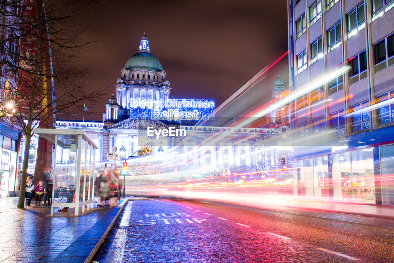 View of illuminated city at night