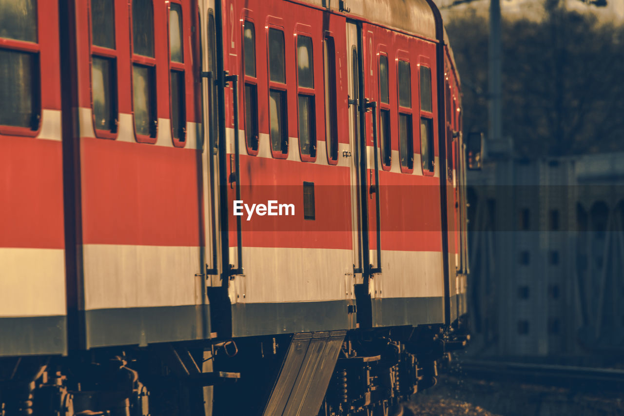 Close-up of train on railroad track