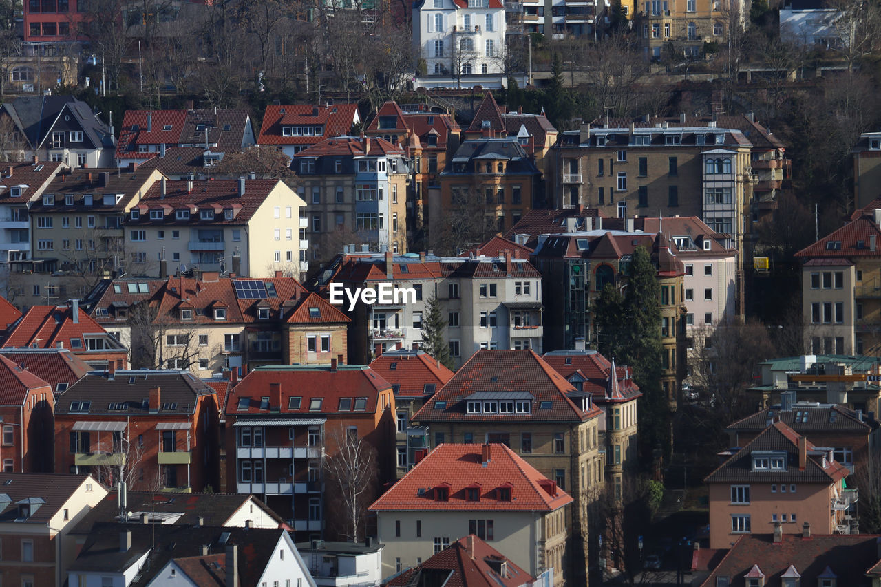 Aerial view of houses in town